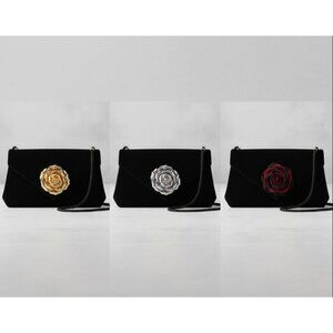 Vintage Black Velvet 3 in one Evening Clutch With Gold, Silver, Red Button Closu